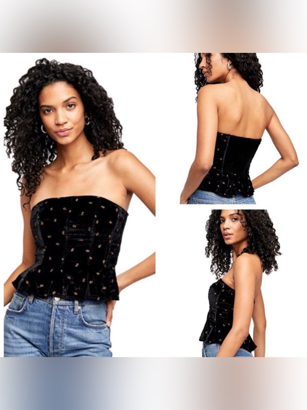 𝅺Free People Rosie Embroidered Bustier Top In Black